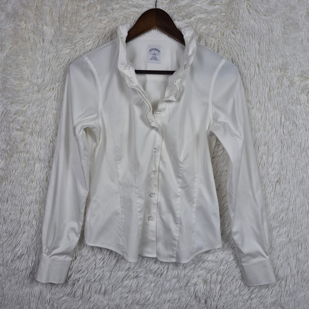 Brooks Brothers White Ruffle Collar Fitted Non-Iron Shirt 2 Edwardian Victorian